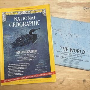 Vintage National Geographic December 1970 World Map Pollution Beauty Old Salem